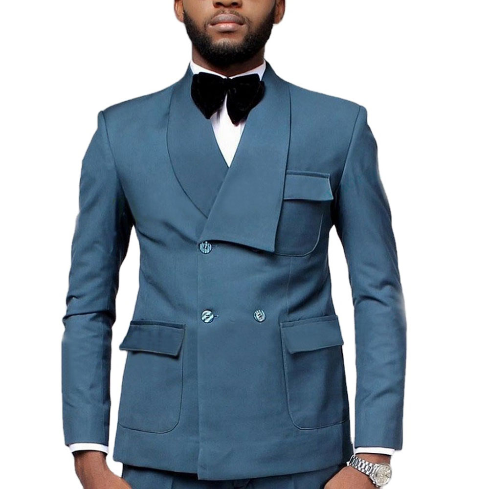 Men Formal Wear Pants - Latest Design Double Breasted Lake Blue