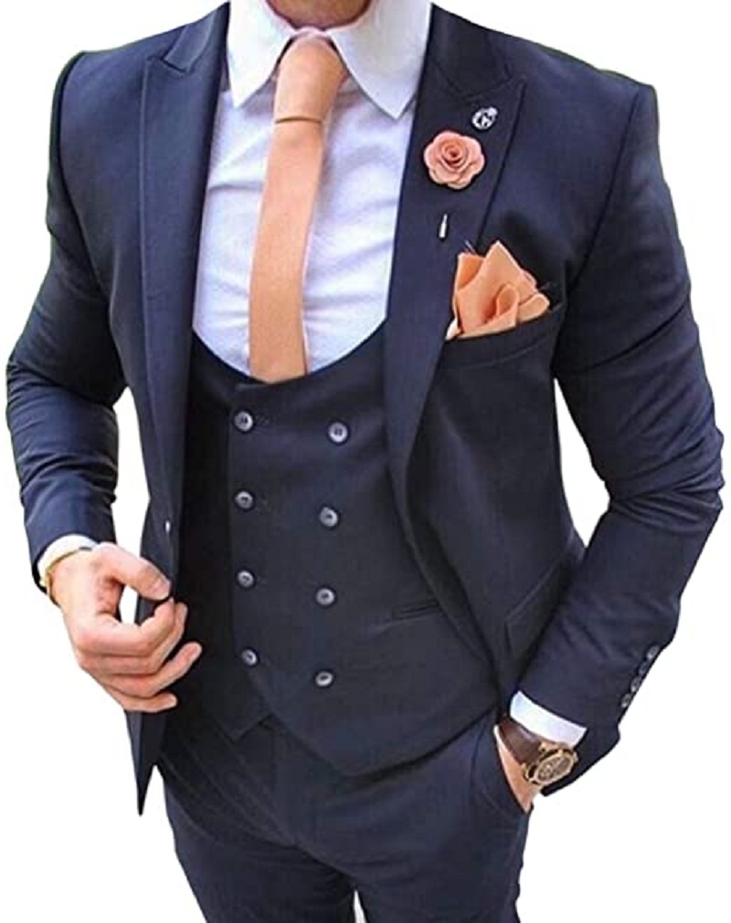 Men Formal Wear Pants - Navy Blue Men's Suits 3 Pcs