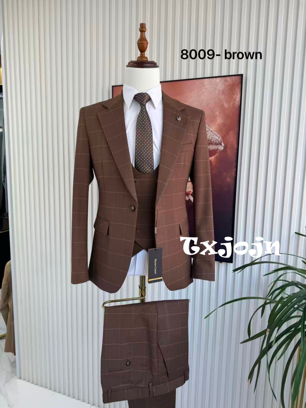 Men Formal Wear Pants - Men's Plaid Tuxedo 3 Pieces Jacket