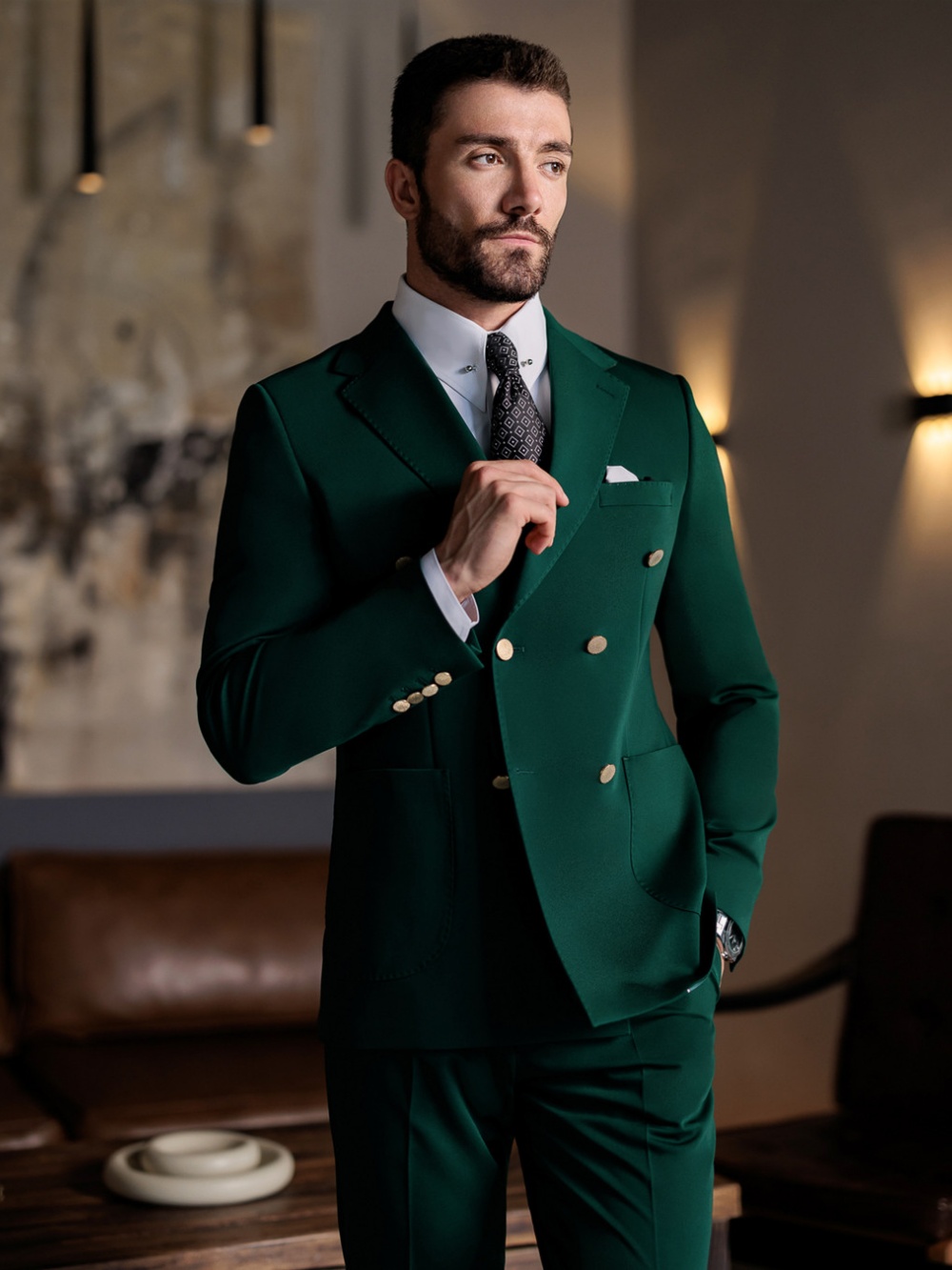 Green Formal Man Slim Fit Suit - Men Formal Wear Pants 评论和价格