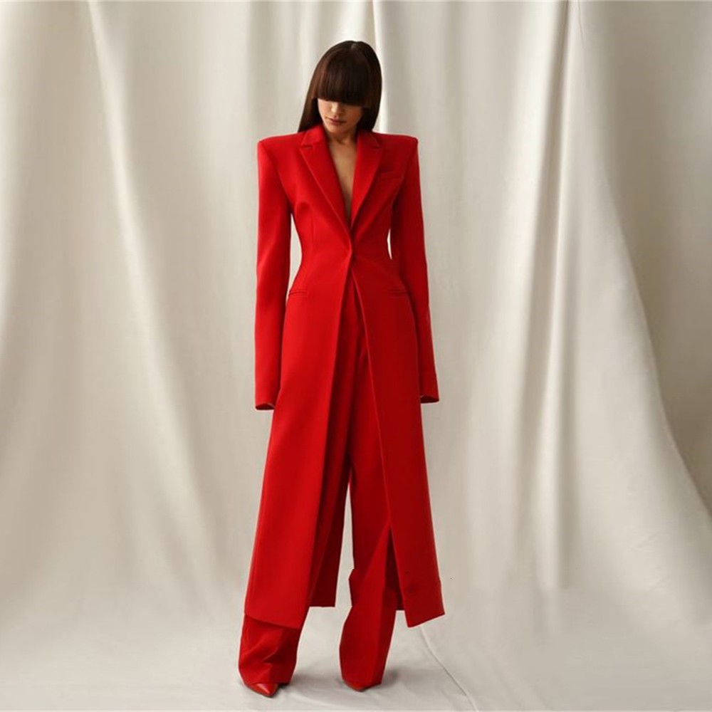 Bright Red Women Long Split Bl - Double Breasted Blazer 评论和价格