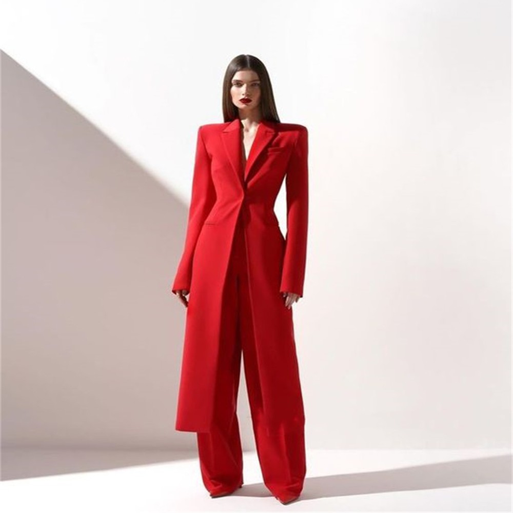 Bright Red Women Long Split Bl - Double Breasted Blazer 评论和价格