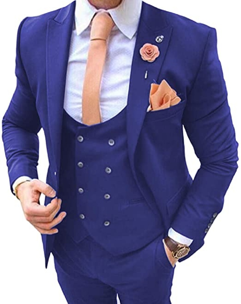 Navy Blue Men's Suits 3 Pcs Co - Men Formal Wear Pants 评论和价格