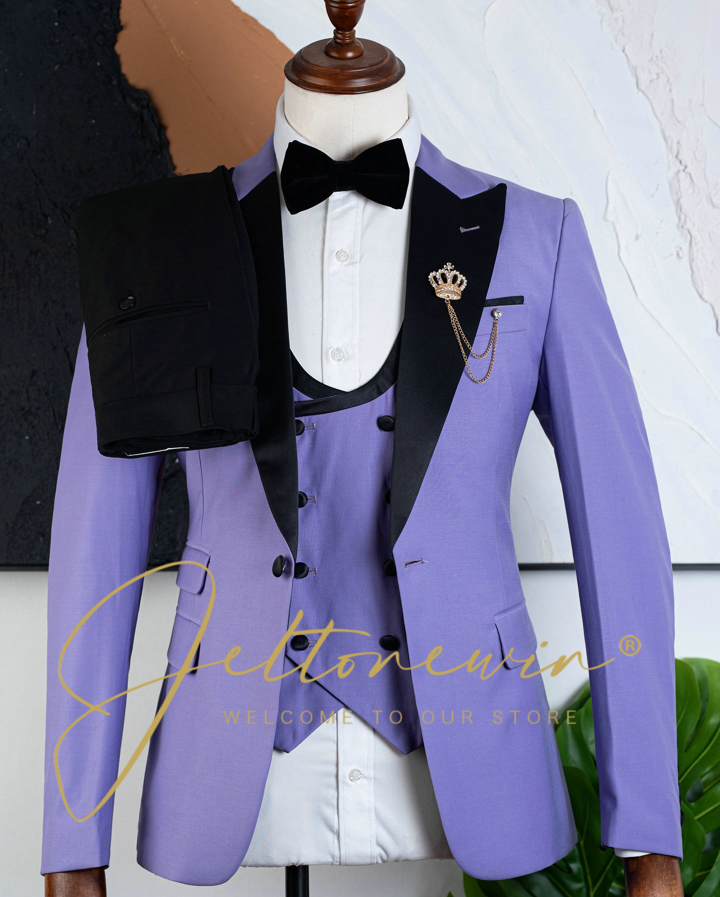 Men's Purple Three Piece Tuxed - Men Formal Wear Purple 评论和价格