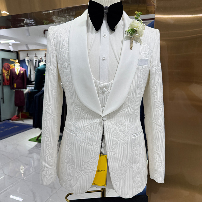 Men Wedding Suit White 3 Piece - Men Formal Wear Pants 评论和价格