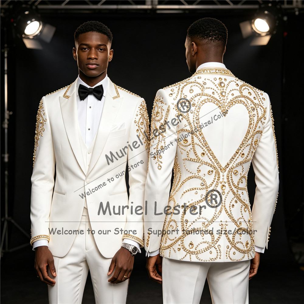 3 Piece Sets Gold Diamond Bead - Men Formal Wear Pants 评论和价格