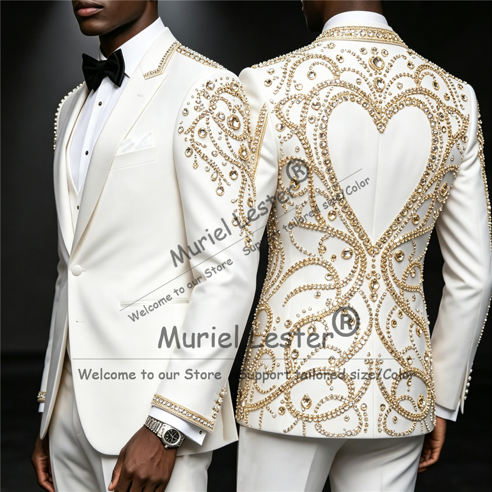 3 Piece Sets Gold Diamond Bead - Men Formal Wear Pants 评论和价格