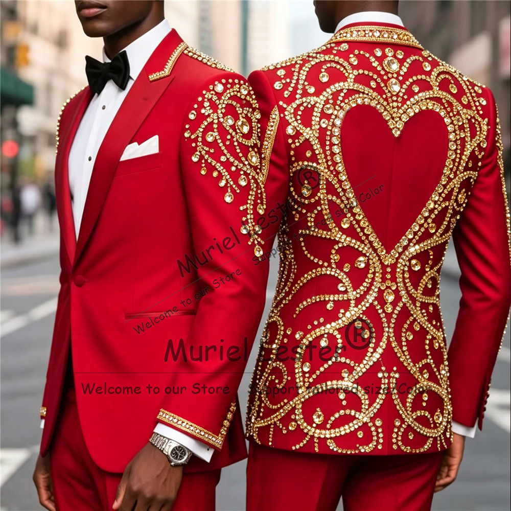 3 Piece Sets Gold Diamond Bead - Men Formal Wear Pants 评论和价格