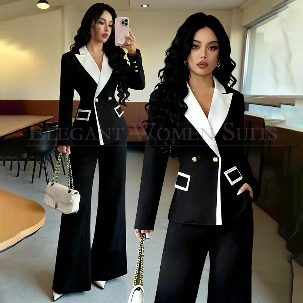 Luxury Black Women's Suits 2 P - Double Breasted Blazer 评论和价格