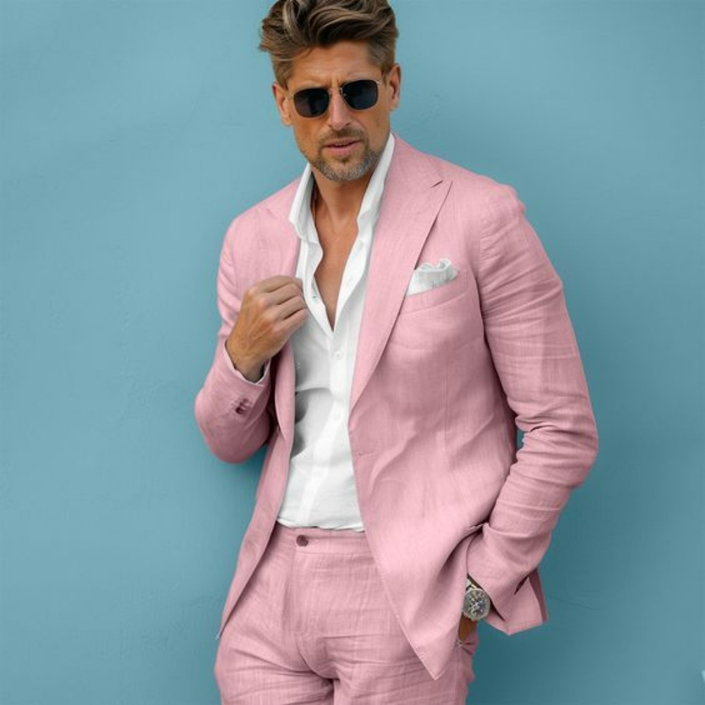 Linen Wedding Men Suits Slim F - Men Formal Wear Summer 评论和价格