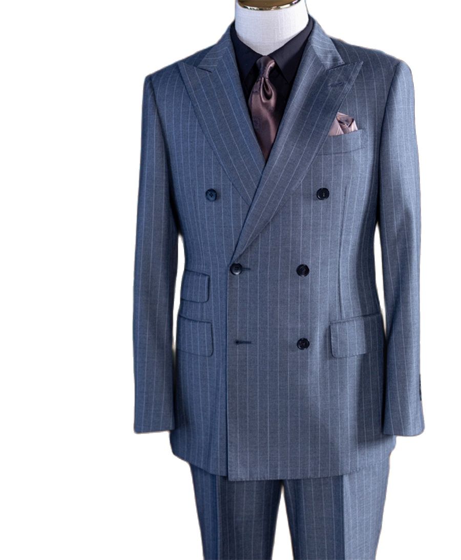 Grey Stripe Double Breast Clas - Men Formal Wear Pants 评论和价格