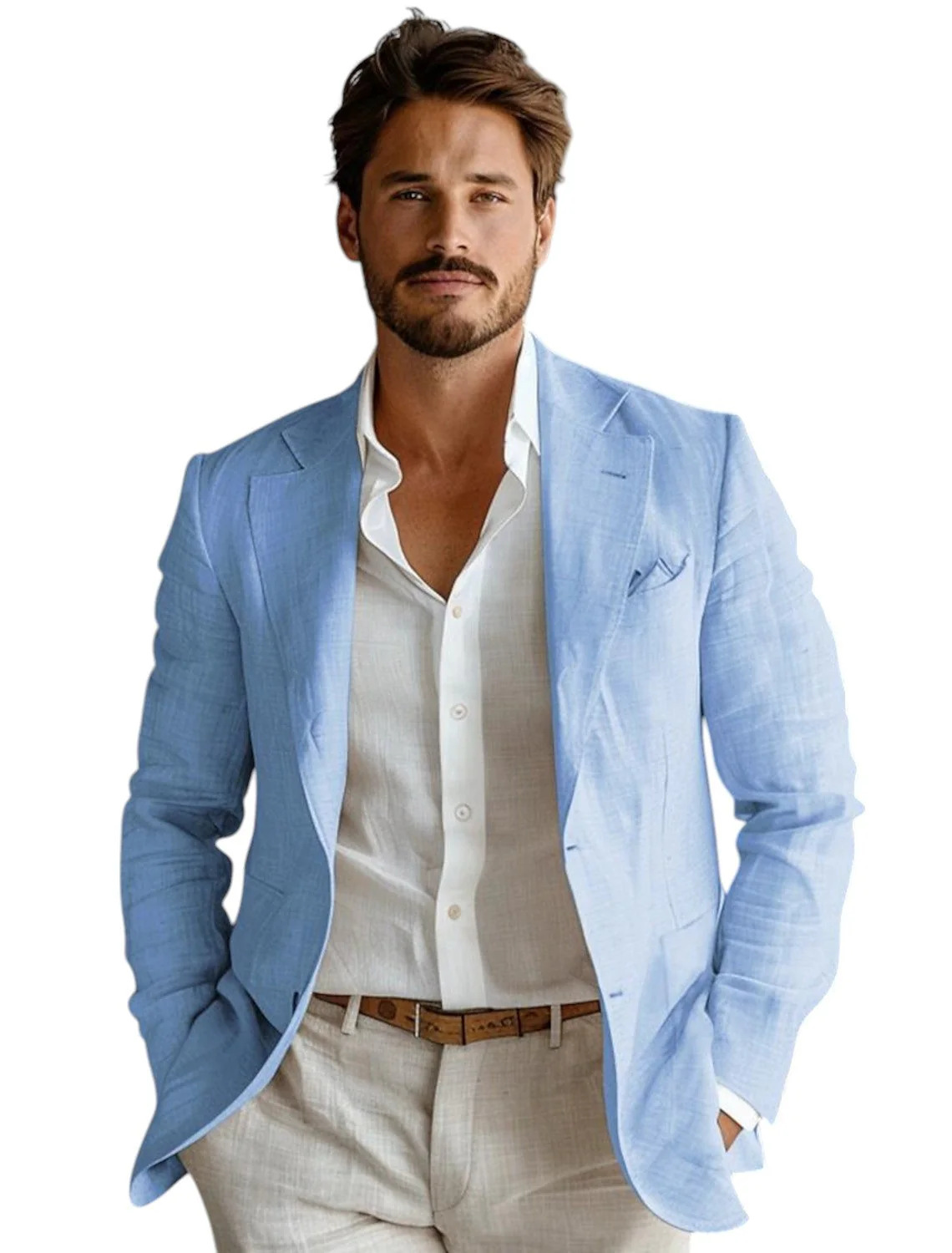 Blue Slim Fit Men's Linen Blaz - Men Formal Wear Summer 评论和价格