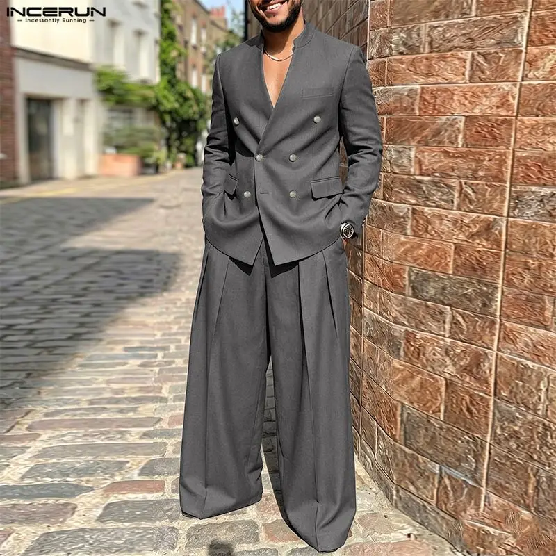 INCERUN Men's Sets Solid Color - Double Breasted Blazer 评论和价格