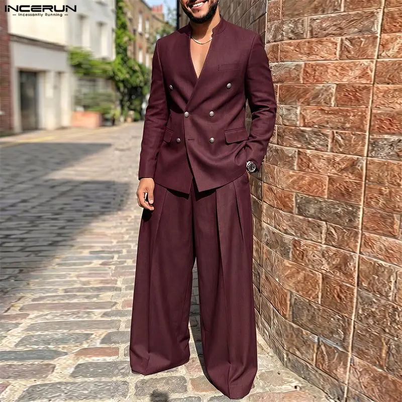 INCERUN Men's Sets Solid Color - Double Breasted Blazer 评论和价格