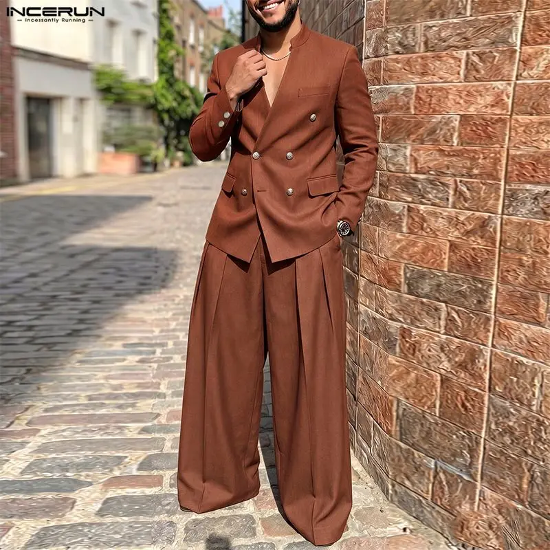 INCERUN Men's Sets Solid Color - Double Breasted Blazer 评论和价格