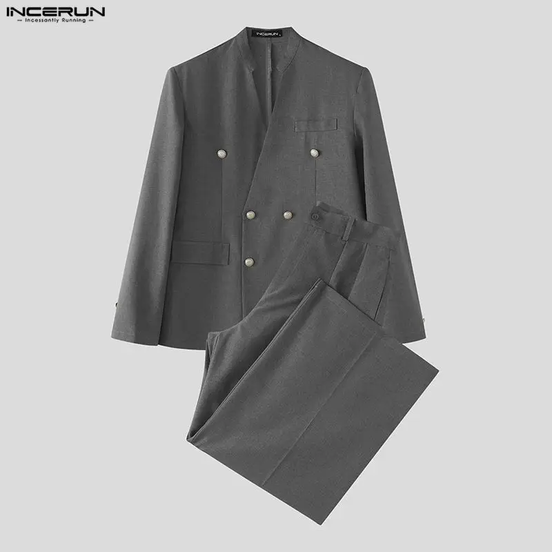 INCERUN Men's Sets Solid Color - Double Breasted Blazer 评论和价格