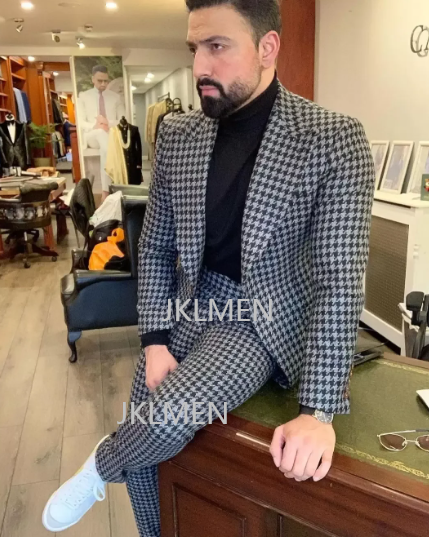 Houndstooth Mens Suits 2PCS We - Men Formal Wear Pants 评论和价格