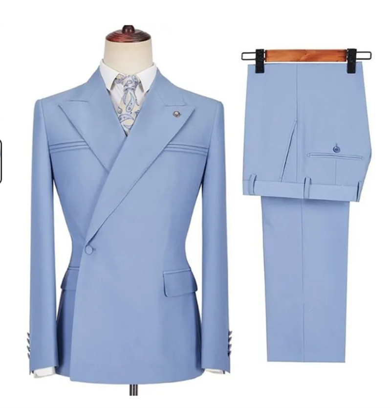 Blue Autumn Men Suit Set 2 Pcs - Men Formal Wear Purple 评论和价格
