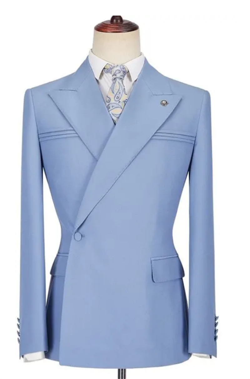 Blue Autumn Men Suit Set 2 Pcs - Men Formal Wear Purple 评论和价格